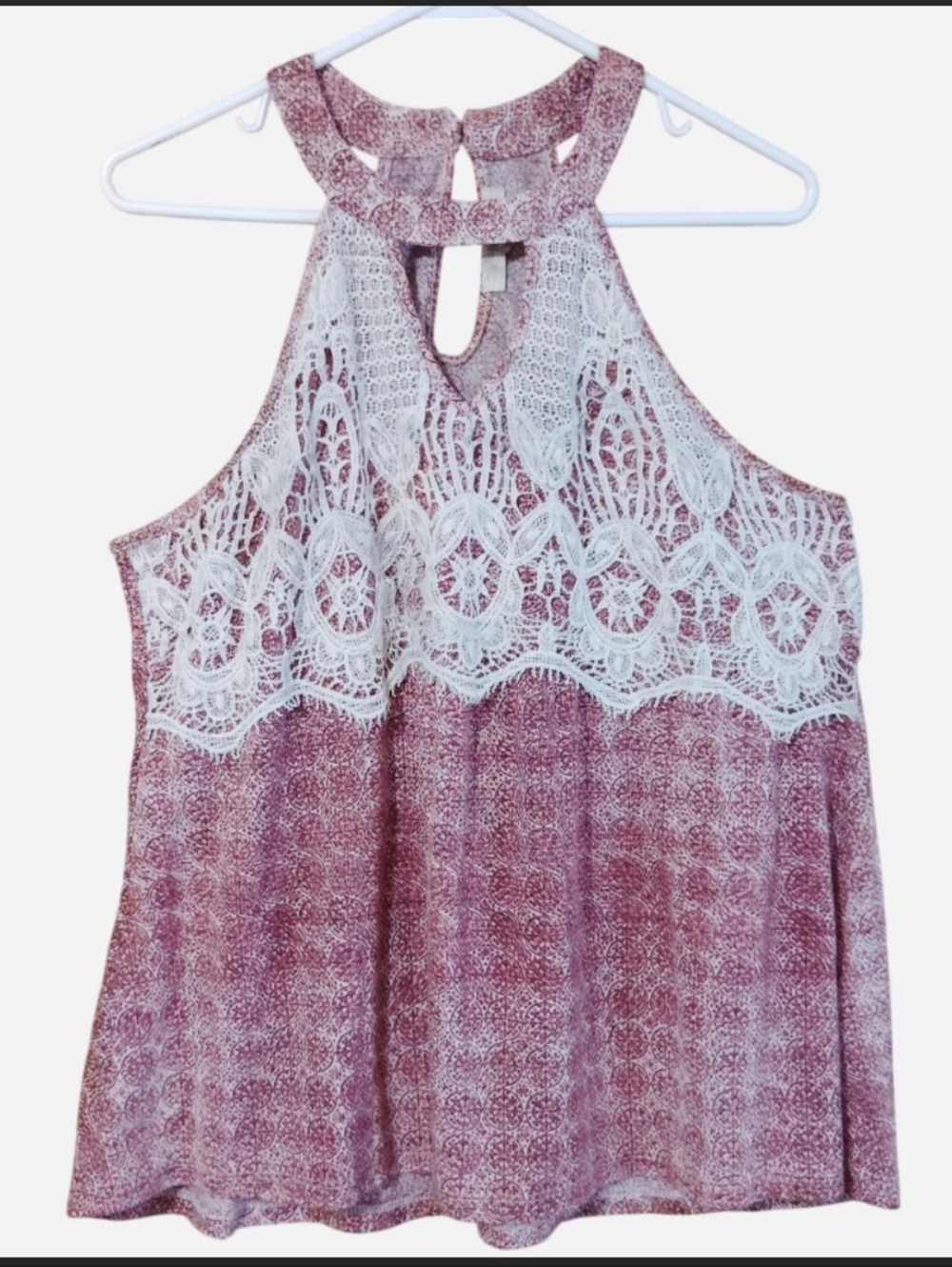 Rewind Mauve-Pink Lace Halter Camisole Tank Top